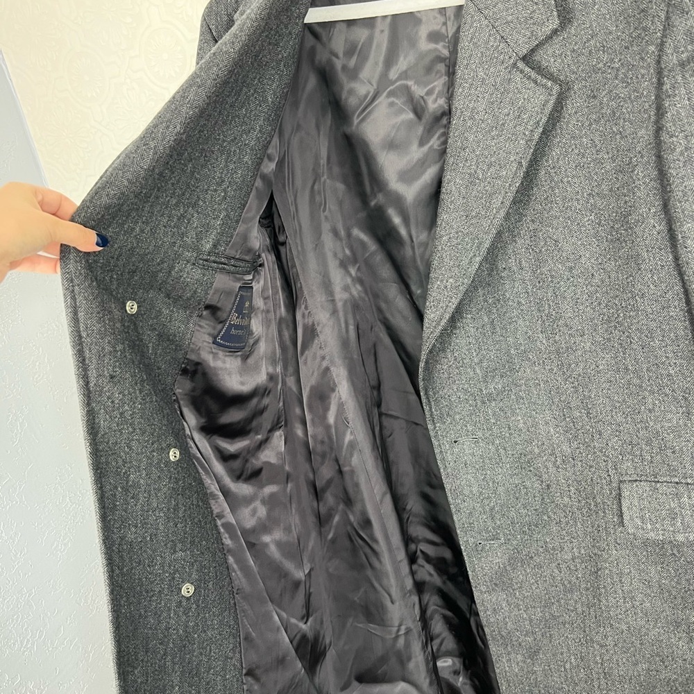 Vintage 100% Wool Trench Coat Pea‎ Coat Luxury Long Grey Event Special Occasion - Picture 4 of 9